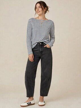 Gap Barrel Jeans Washed Black Denim High Rise Size 10/30R